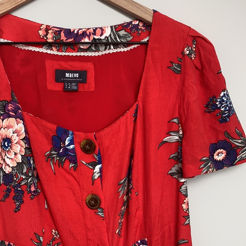 Anthropologie Maeve Red Floral Dress - Picture 3 of 7